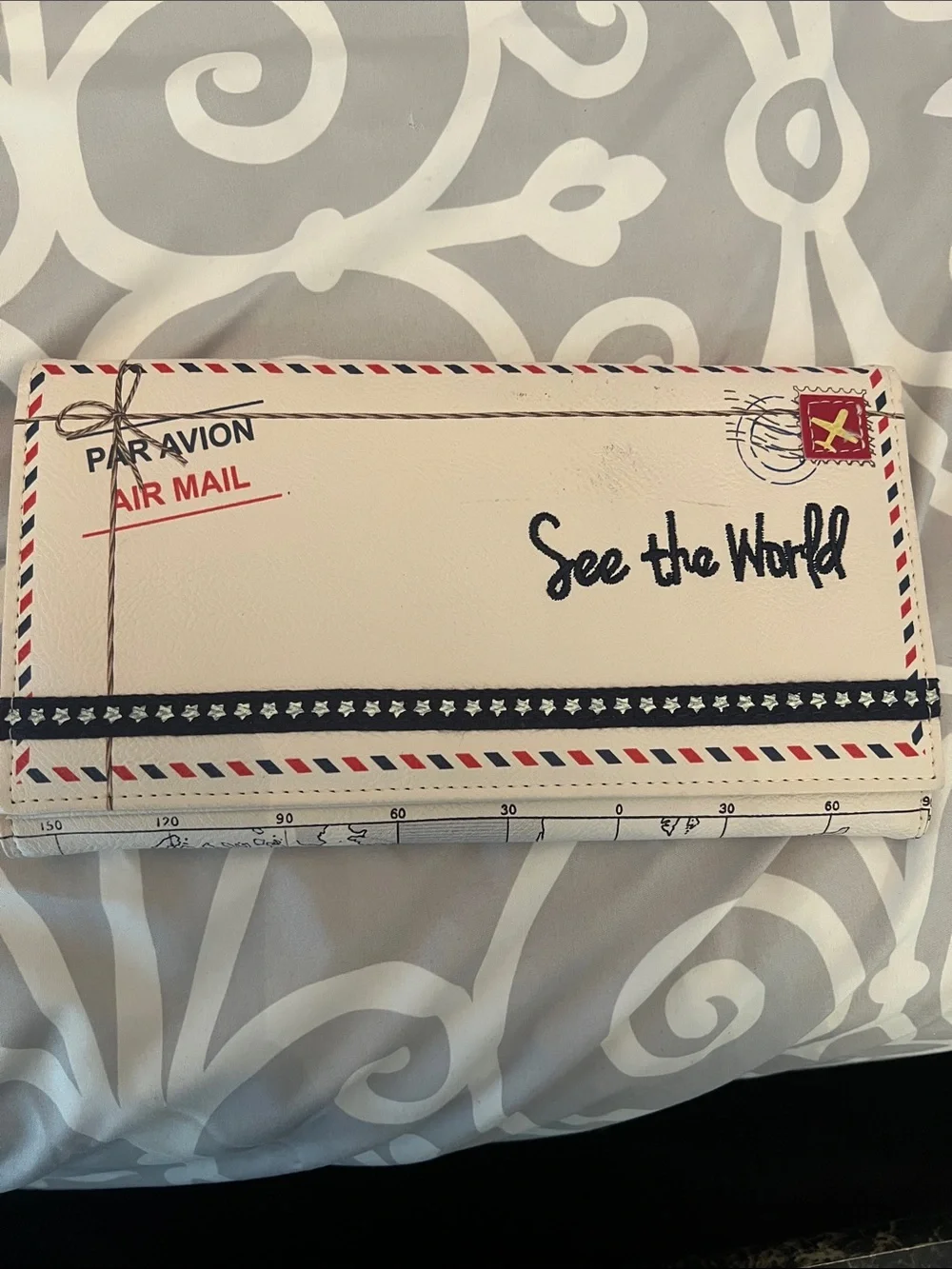 See the World Air Mail Travel Wallet - Cream with Navy Trim